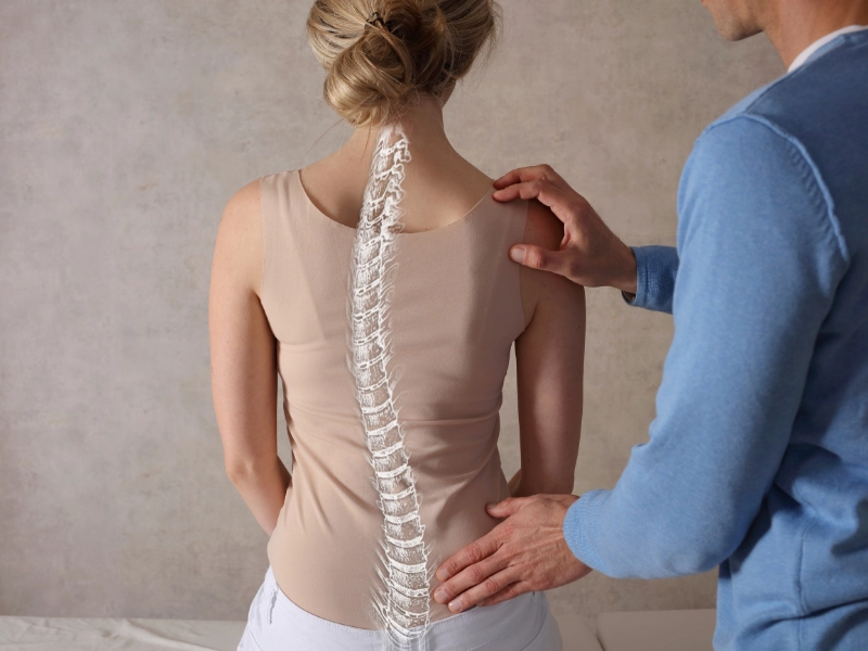 Scoliosis Treatment | Top-Rated Chiropractor In Lubbock, Tx June 15, 2026 A woman in lubbock, tx receives treatment for scoliosis from dr. Brett chavez, d. C. From back2health